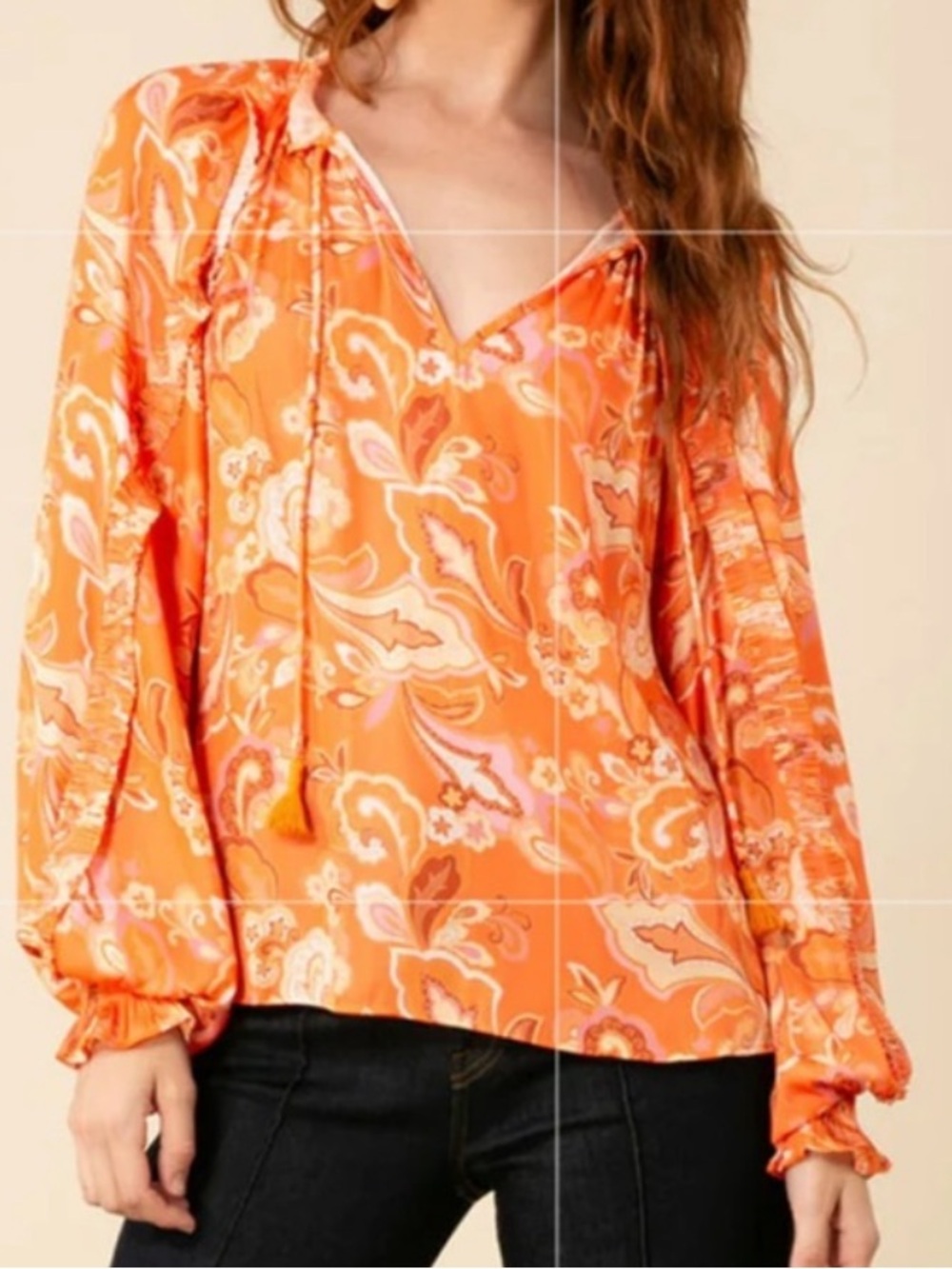 Hale Bob Orange Remington Island Passage Pleated Top Size XS